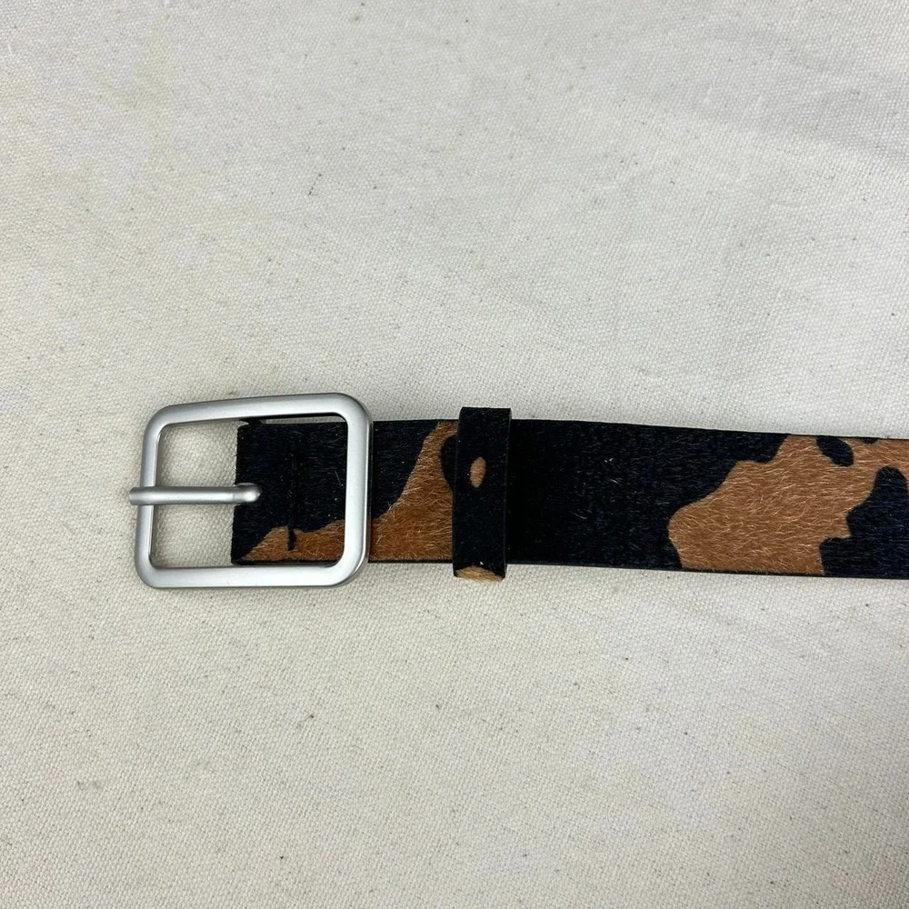 Vintage style cow fur belt american western boho black and brown